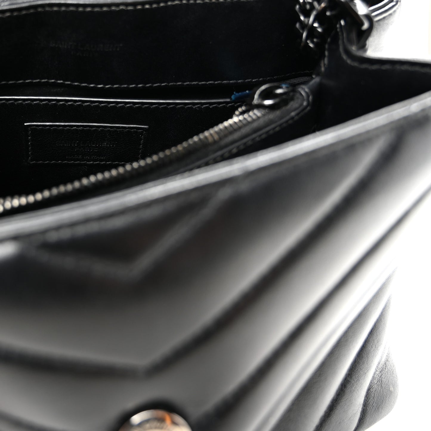 Calfskin Y Quilted Monogram Monochrome Small Loulou Chain Satchel Black