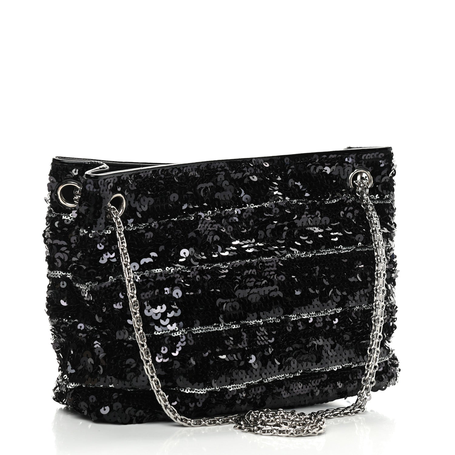 Chanel Sequin Striped Mademoiselle Tote Black 2 of 8