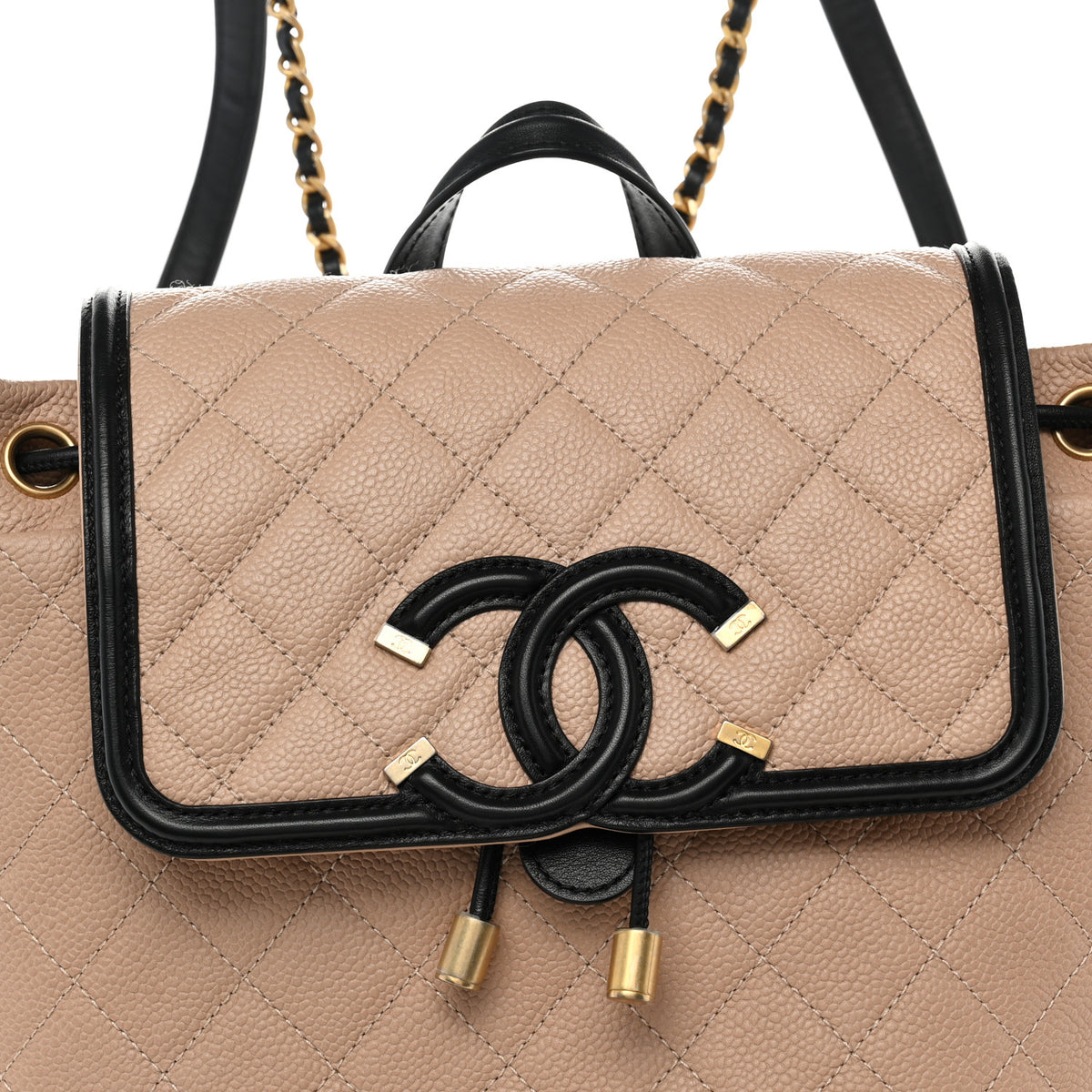 Chanel Caviar Quilted Filigree Backpack Beige Black 7 of 9