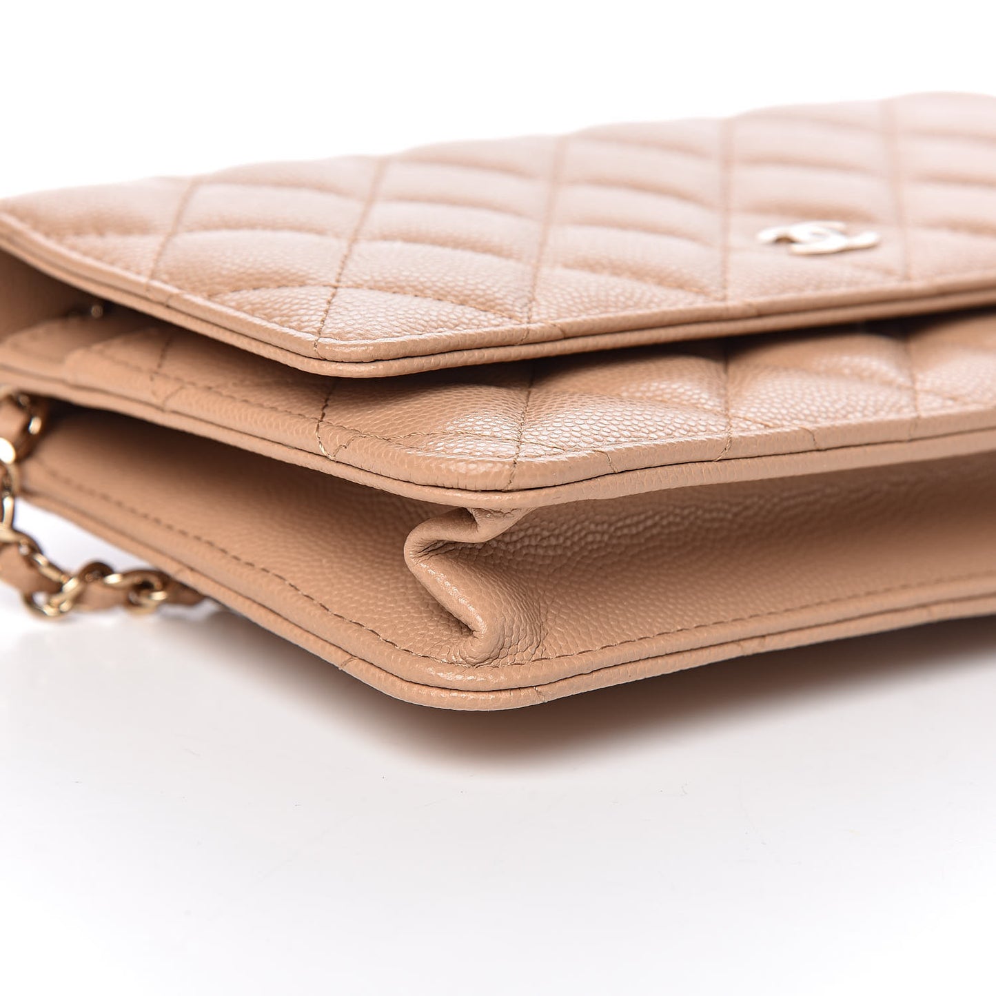 Caviar Quilted Wallet On Chain WOC Beige