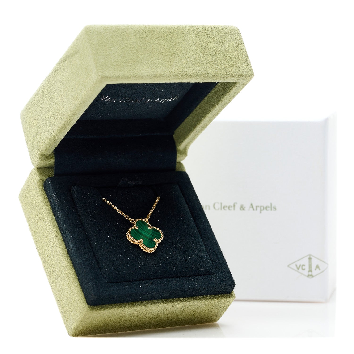 Van Cleef & Arpels 18K Yellow Gold Malachite Vintage Alhambra Pendant Necklace 7 of 7