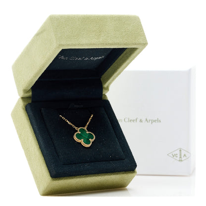 Van Cleef & Arpels 18K Yellow Gold Malachite Vintage Alhambra Pendant Necklace 7 of 7