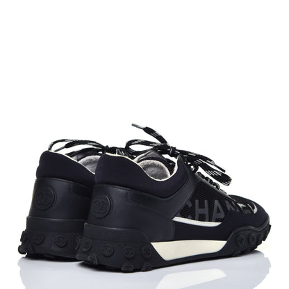 Chanel Calfskin Mesh Lycra Womens Logo Sneakers 36.5 Black 4 of 9