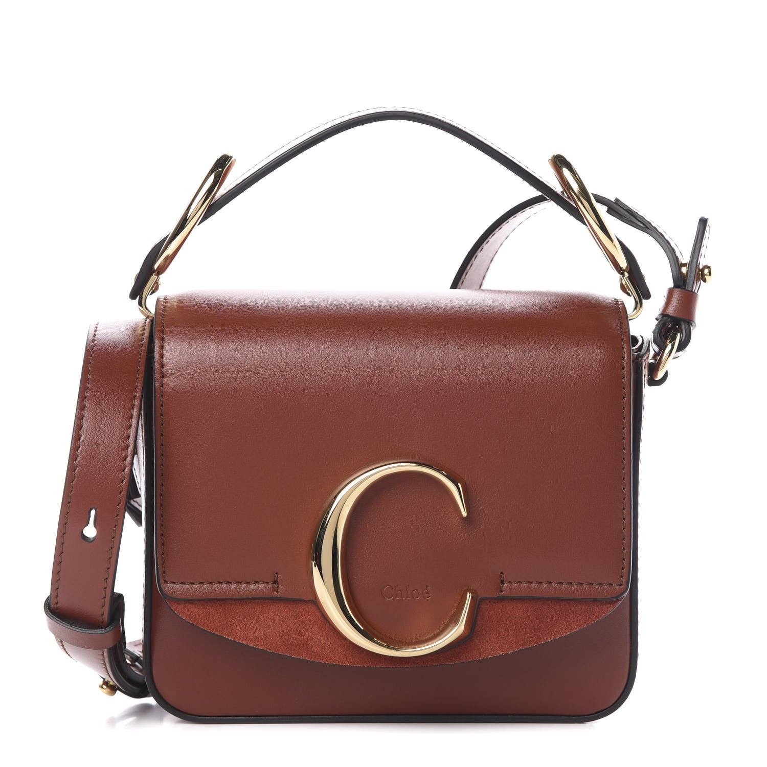 Chloe Shiny Calfskin Suede Mini C Bag Sepia Brown 1 of 10