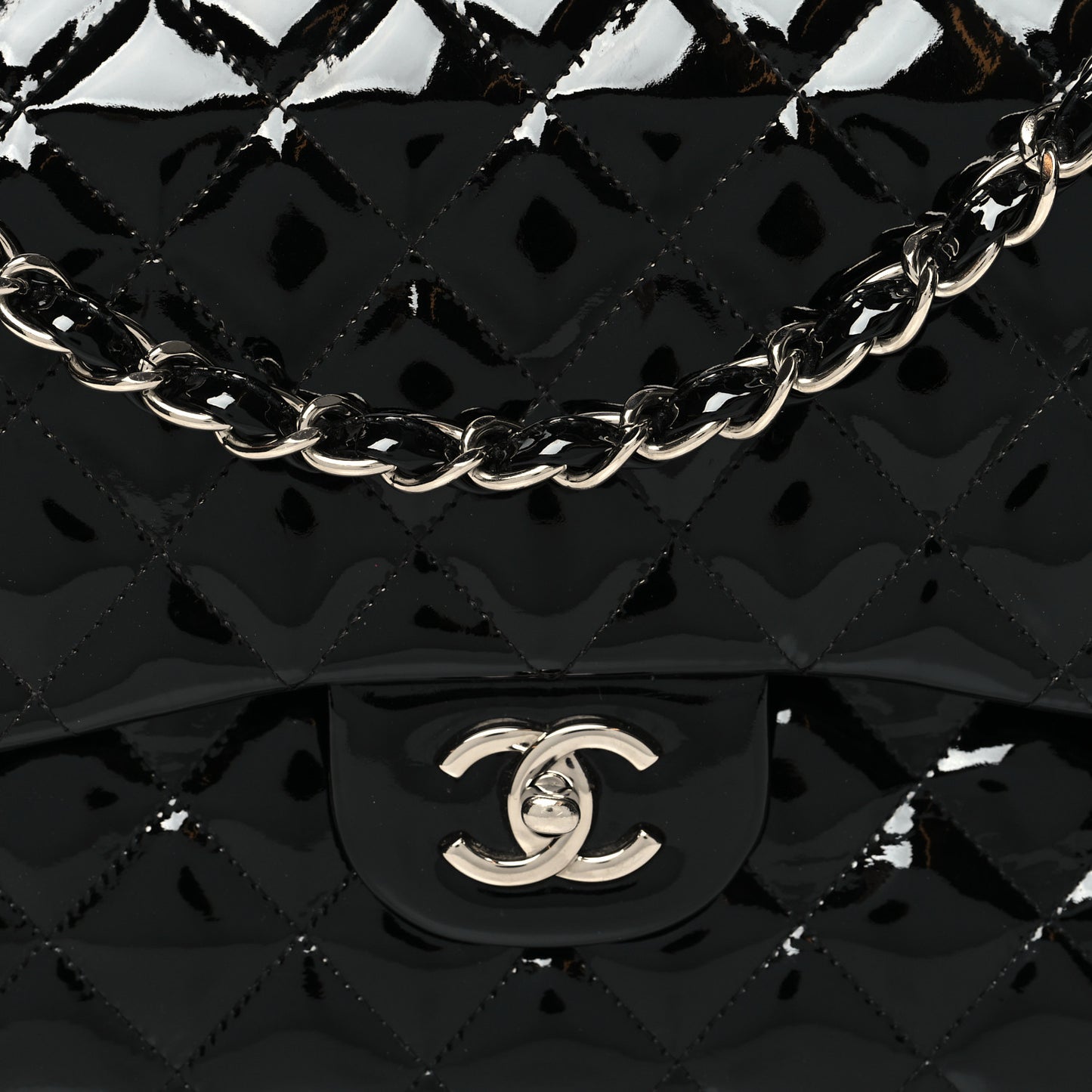 Patent Quilted Jumbo Double Flap Black