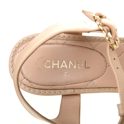 Chanel Lambskin Chain CC Logo Thong Sandals 35.5 Beige 6 of 9
