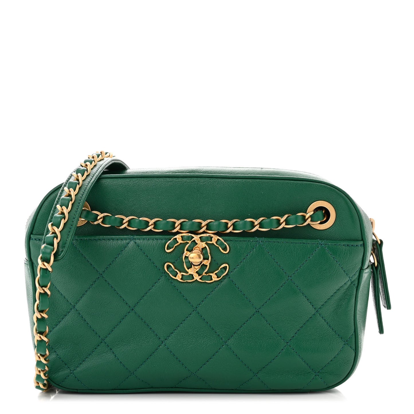Goatskin Quilted Chain Infinity Camera Case Green