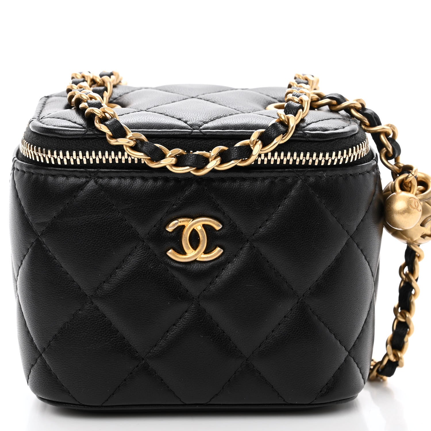 Chanel Lambskin Quilted Mini Pearl Crush Vanity Case With Chain Black 8 of 10