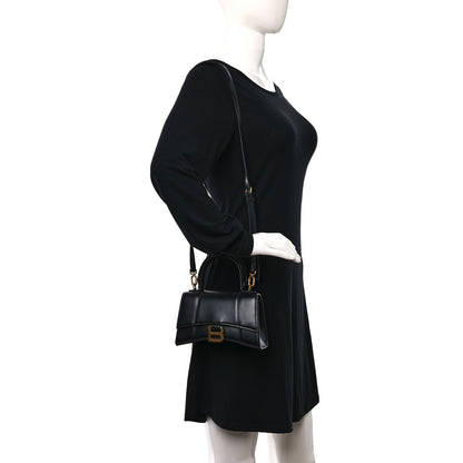 Balenciaga Shiny Box Calfskin Hourglass Top Handle Bag XS Black 2 of 13