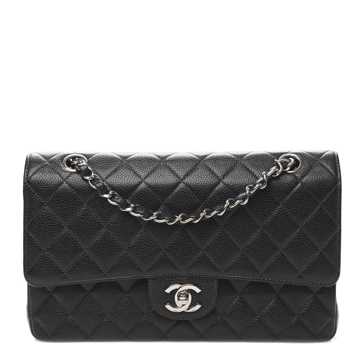 Caviar Quilted Medium Double Flap Black