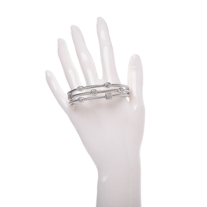 David Yurman Sterling Silver Diamond Three Row Confetti Cuff Bracelet 2 of 5