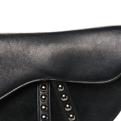Christian Dior Shiny Crinkled Calfskin Studded Saddle Bag Black 8 of 10