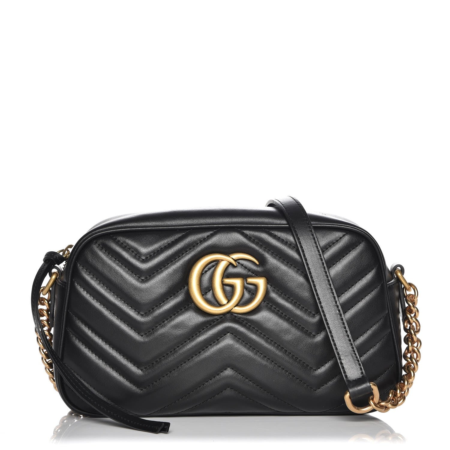 Gucci Calfskin Matelasse Small GG Marmont Chain Shoulder Bag Black 1 of 7