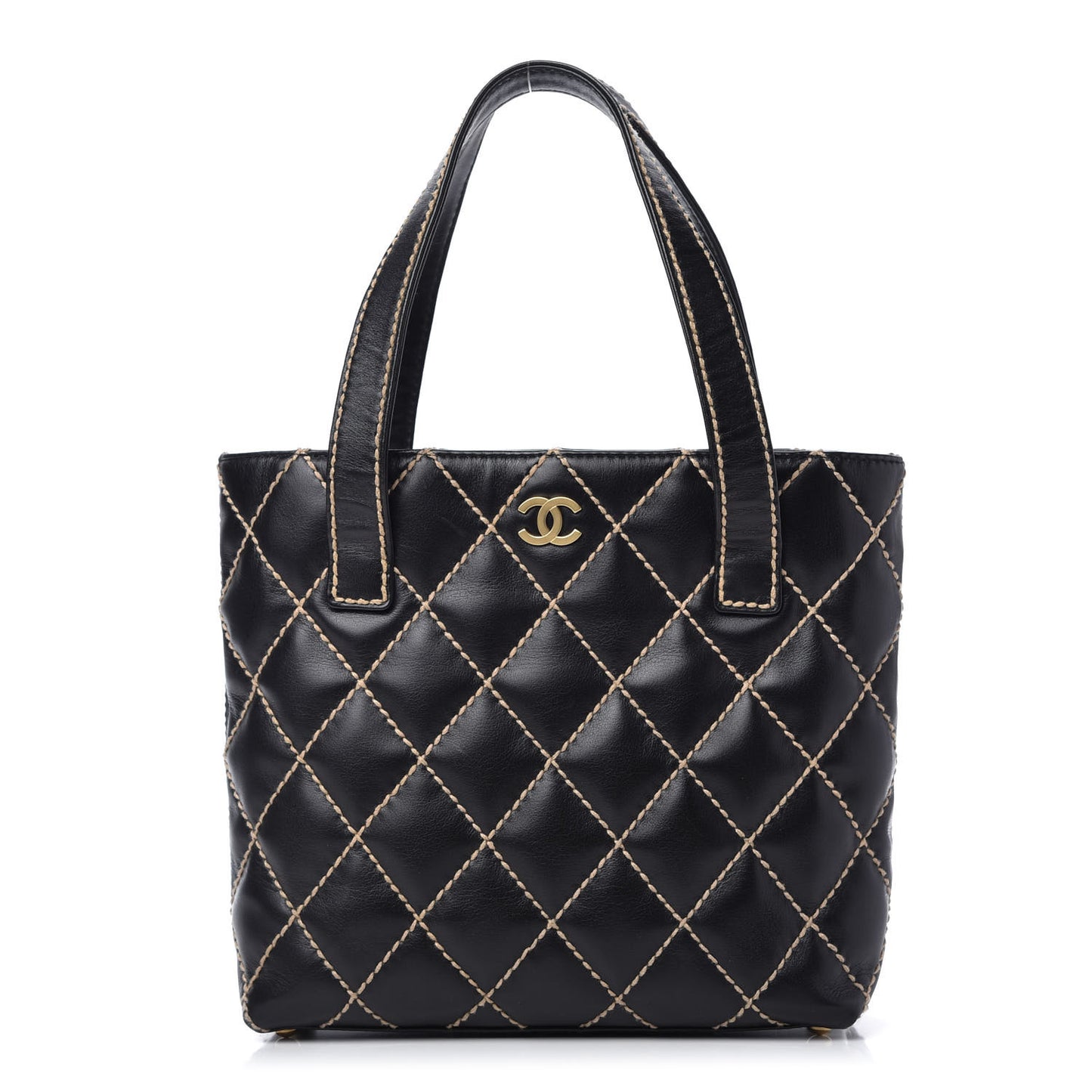 Calfskin Contrast Stitch Surpique Tote Black