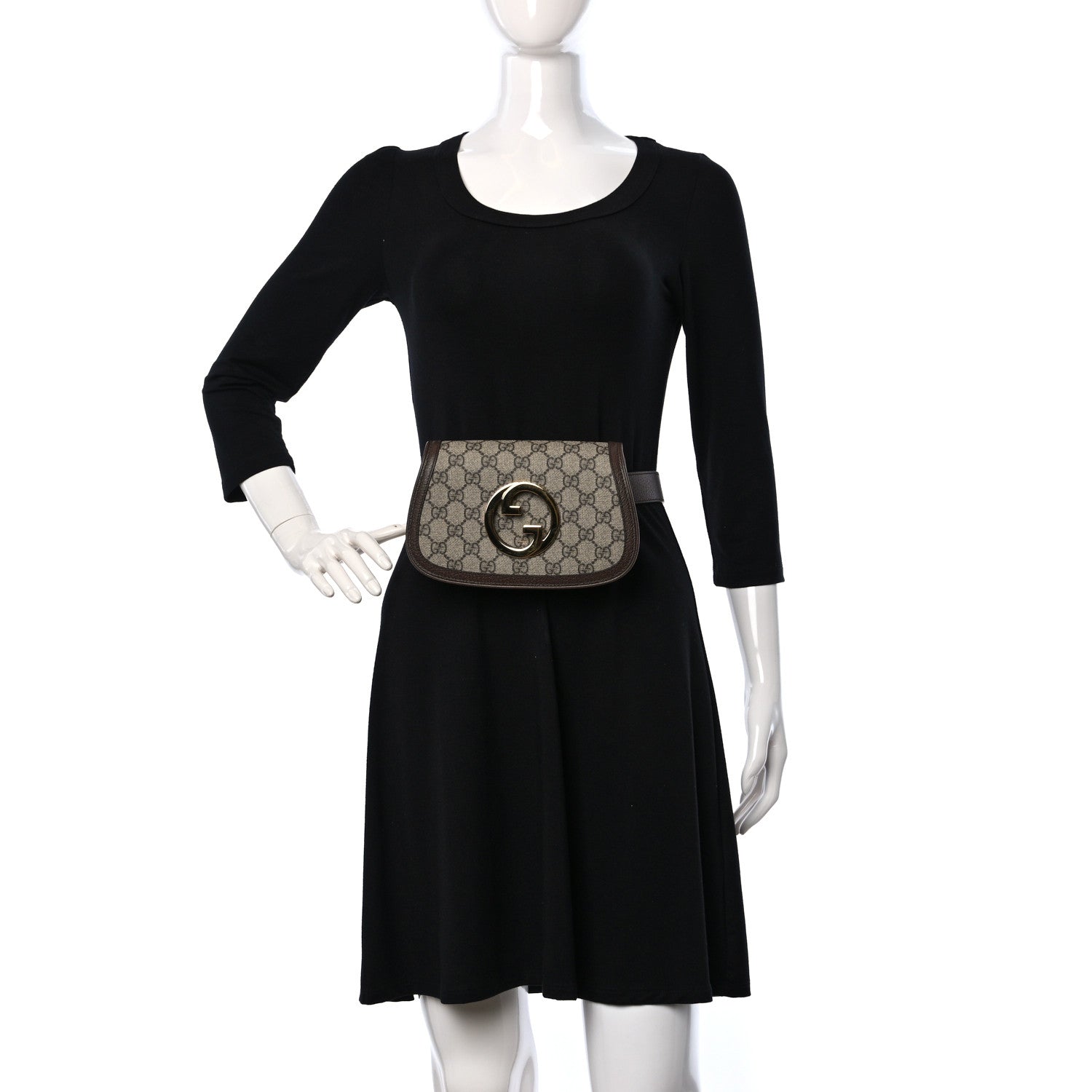 Gucci GG Supreme Monogram Textured Dollar Calfskin Blondie Belt Bag 90 36 Beige Ebony New Acero 2 of 10