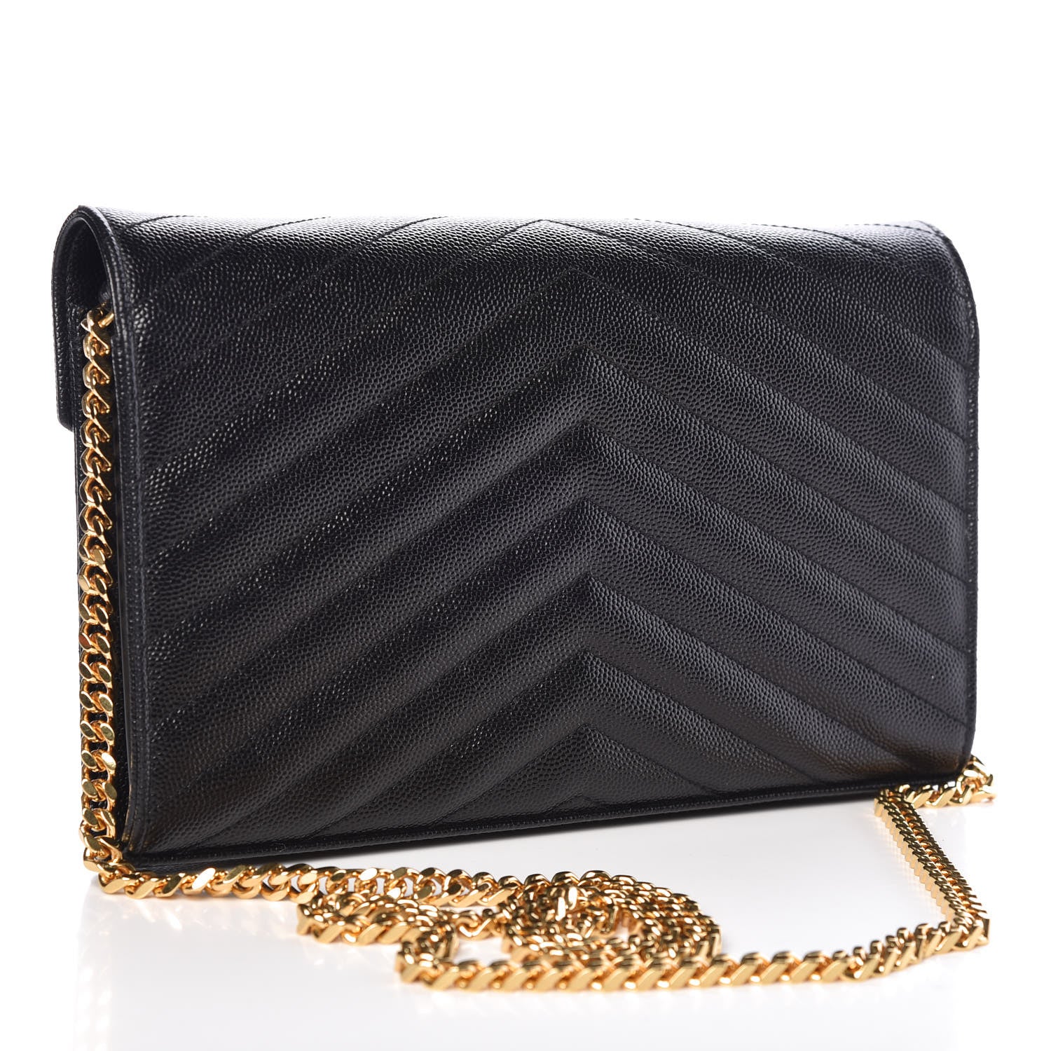 Saint Laurent Grain De Poudre Matelasse Chevron Monogram Chain Wallet Black 3 of 9