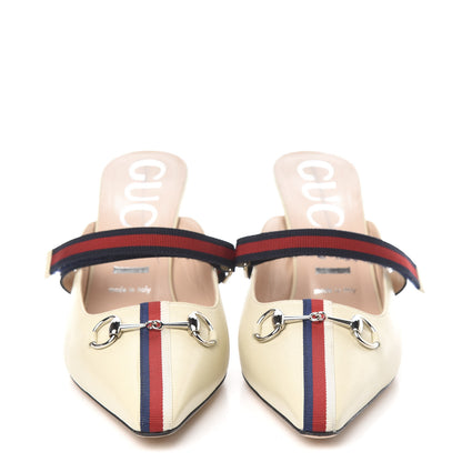 Gucci Malaga Kid Sylvie Web Cross Strap Mid-Heel Slides 39 Vintage White 2 of 9