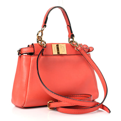 Fendi Shiny Nappa Micro Peekaboo Iconic Satchel Rosso Pimento 3 of 11