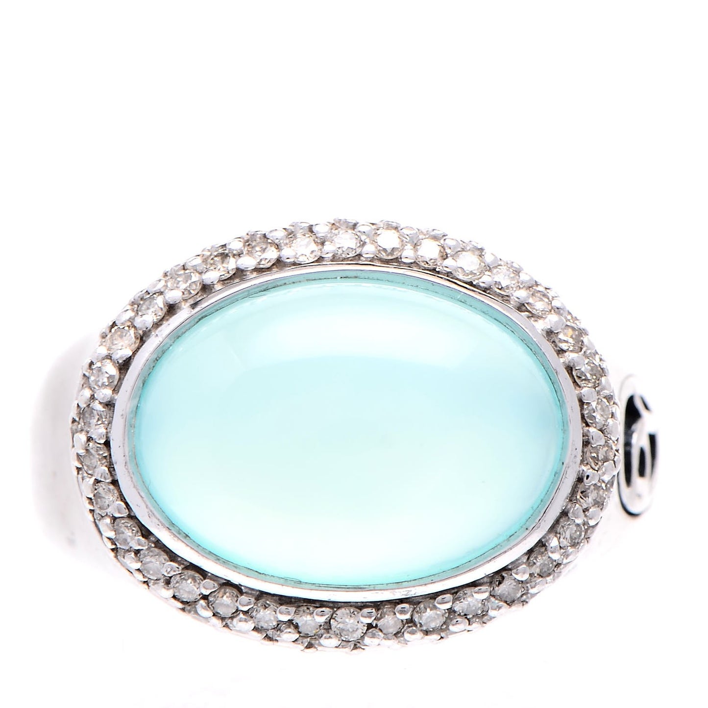 Sterling Silver Diamond Chalcedony Signature Oval Ring 53.5 6.5
