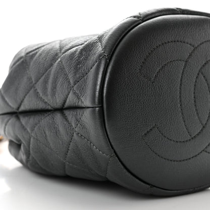 Chanel Metallic Lambskin Quilted Pearl Crown Drawstring Bag Anthracite 9 of 11