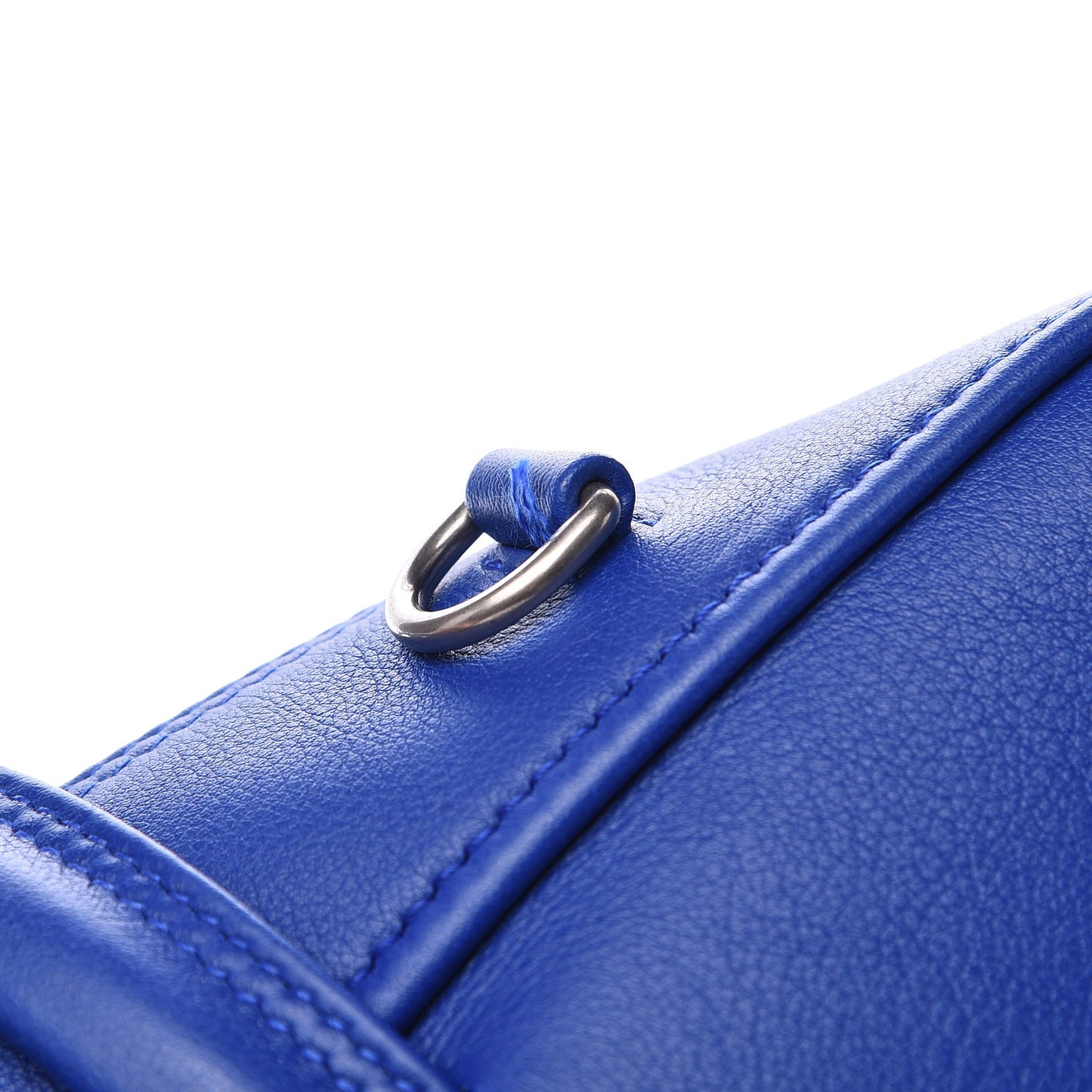 Shiny Day Calfskin Logo S Triangle Duffle Bleu Roi White