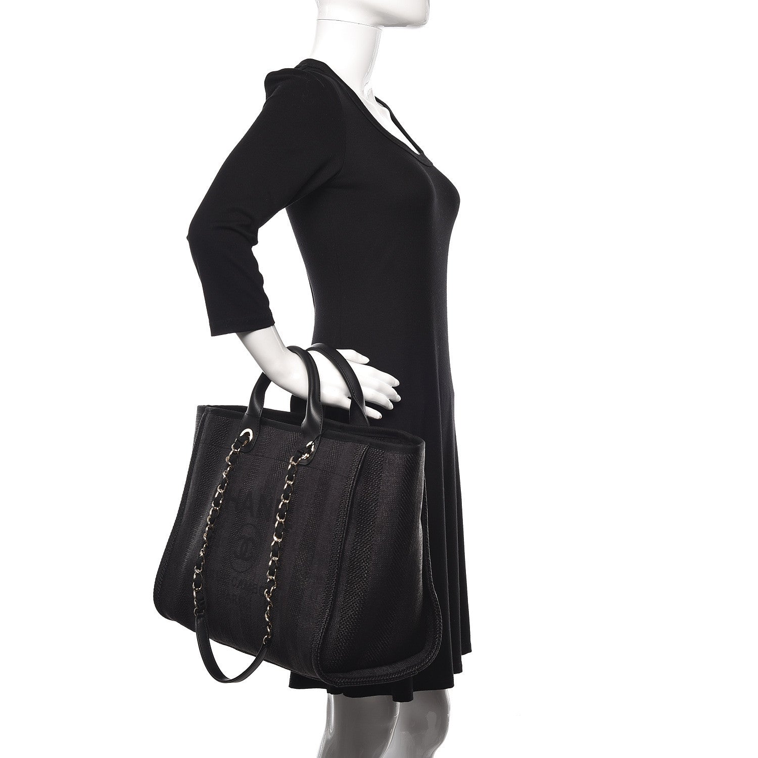 Chanel Mixed Fibers Calfskin Striped Medium Deauville Tote Black 2 of 12