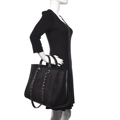 Chanel Mixed Fibers Calfskin Striped Medium Deauville Tote Black 2 of 12