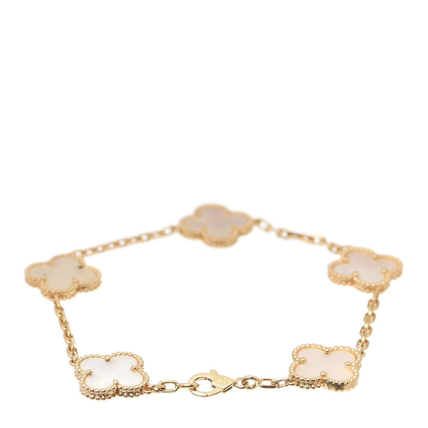 18K Yellow Gold Mother of Pearl 5 Motifs Vintage Alhambra Bracelet