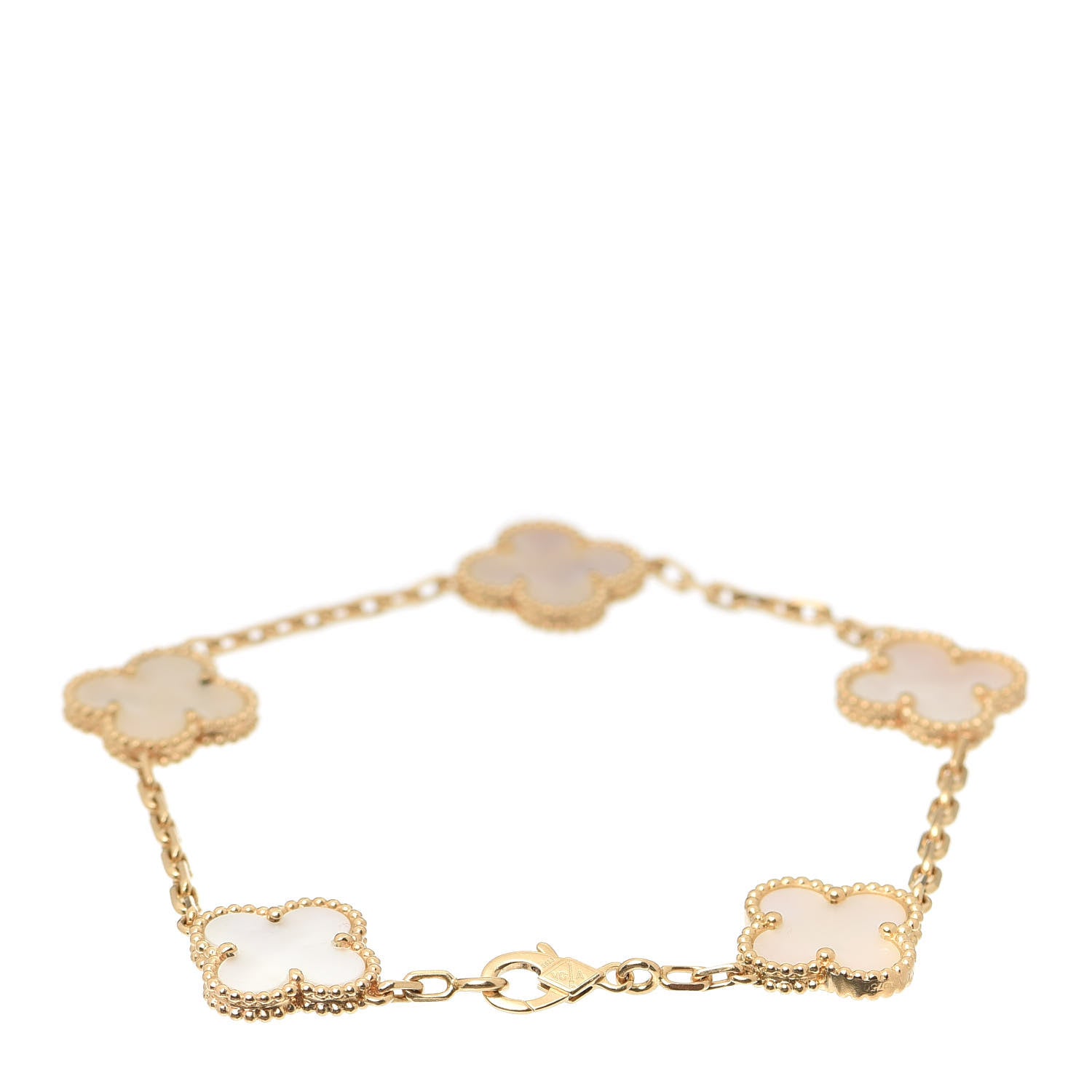 Van Cleef & Arpels 18K Yellow Gold Mother of Pearl 5 Motifs Vintage Alhambra Bracelet 3 of 6