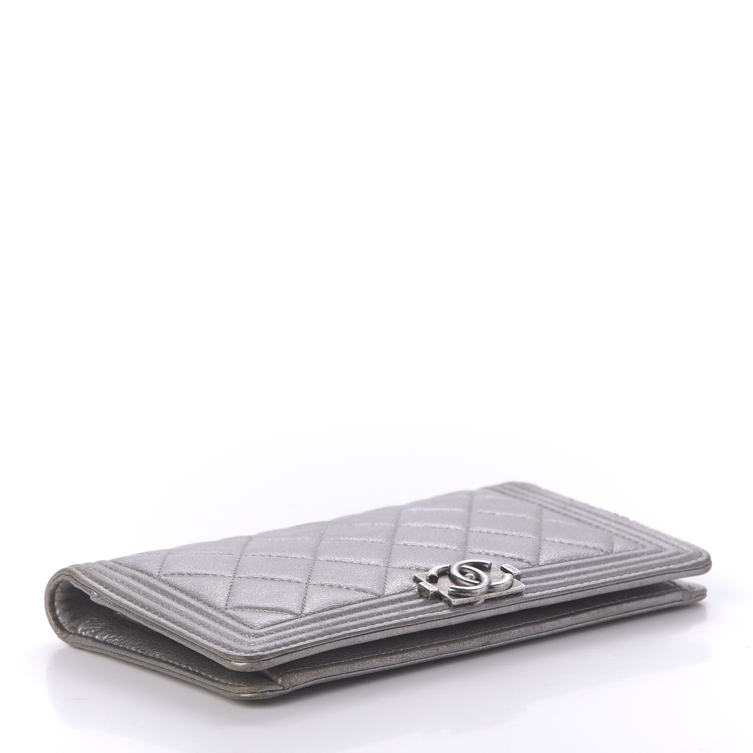 Chanel Metallic Calfskin Quilted Boy Yen Wallet Silver 4 of 11