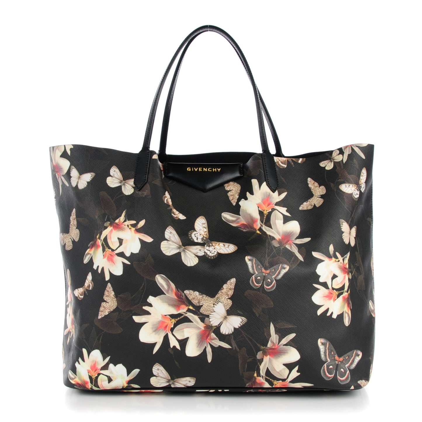 Textured Coated Canvas Magnolia and Moth Print Large Antigona Tote