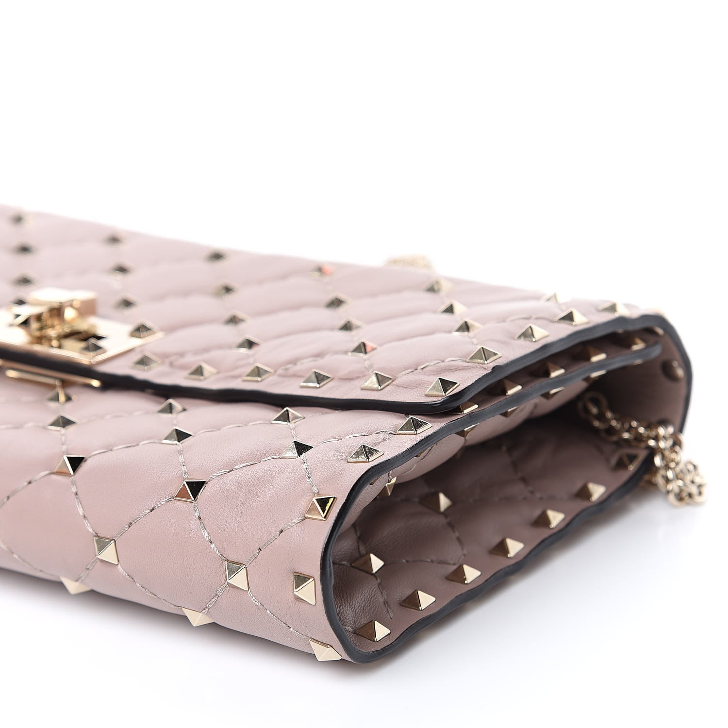 Valentino Garavani Lambskin Rockstud Spike Wallet on Chain Poudre 8 of 10