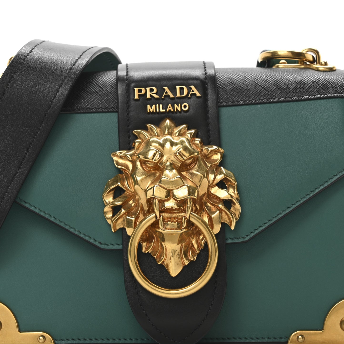 Antic Soft Saffiano Lions Head Cahier Shoulder Bag Assenzio Black