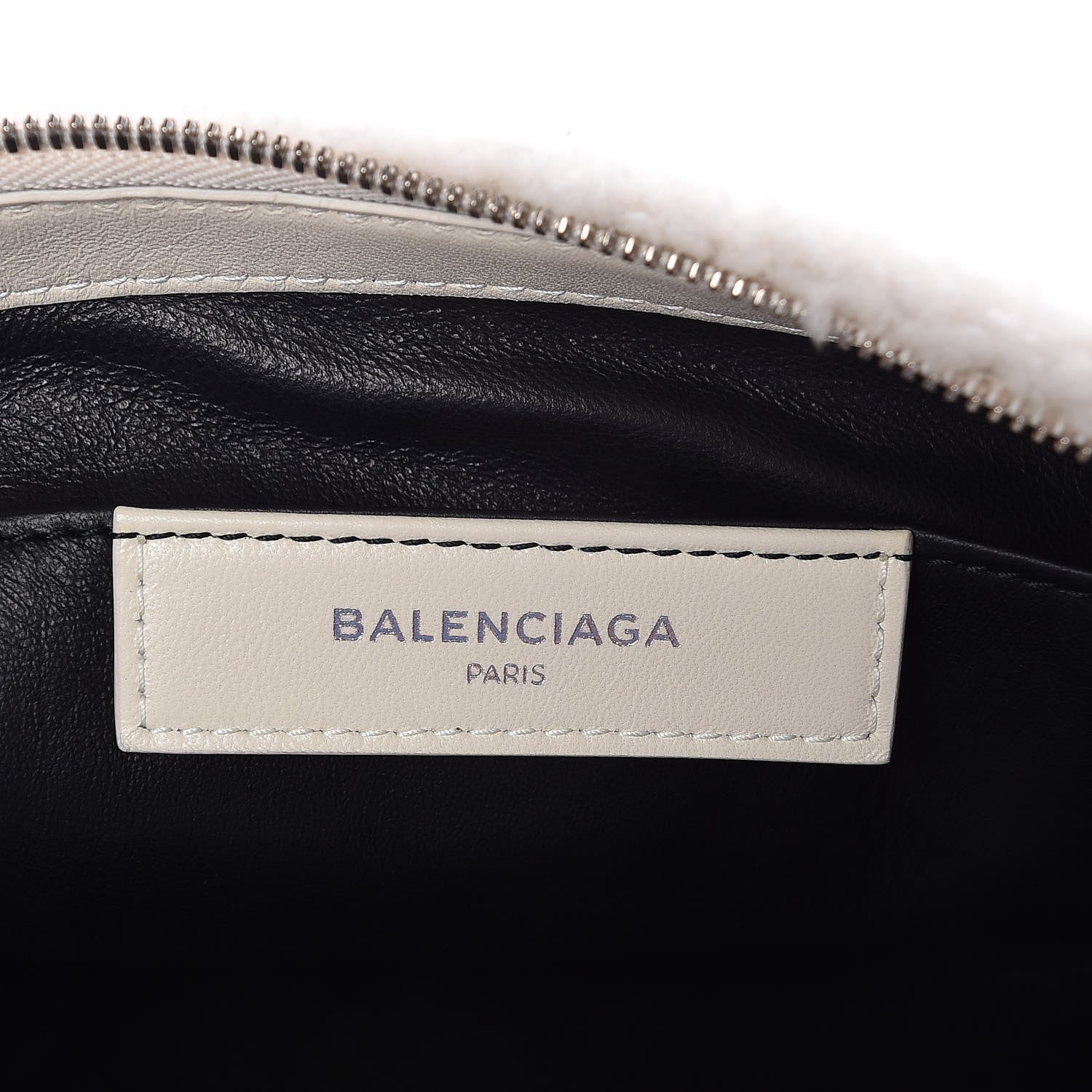 Balenciaga Sheepskin Shearling Contrasted Logo Large Zip Pouch White Black 6 of 7