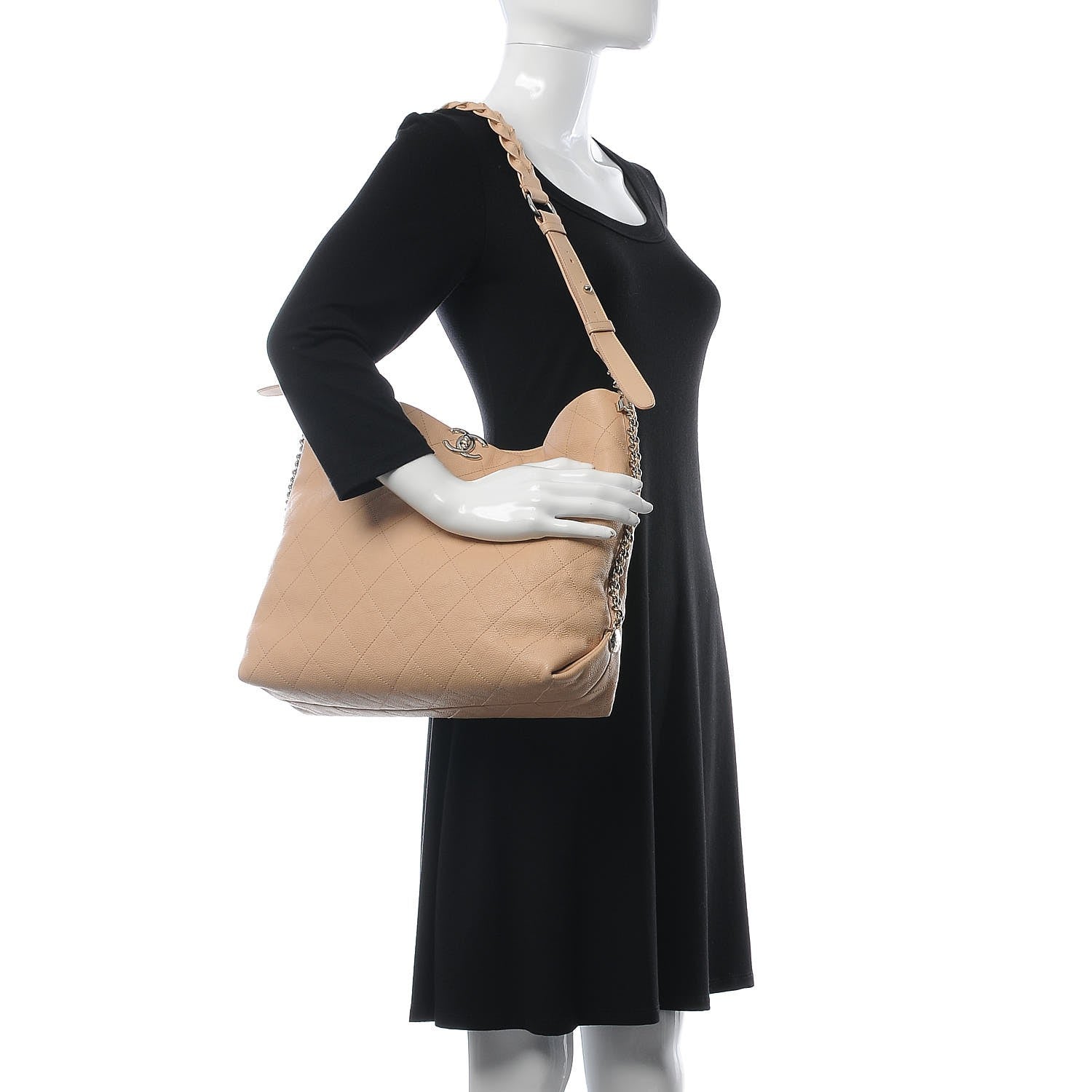 Chanel Grained Calfskin Stitched Medium Braided With Style Hobo Beige 2 of 12