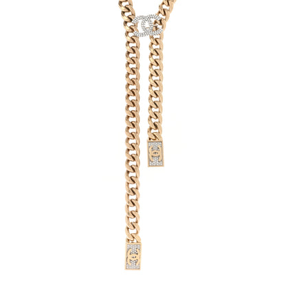 Chanel Chain Link Crystal CC Dog Tag Charm Necklace Gold 1 of 5