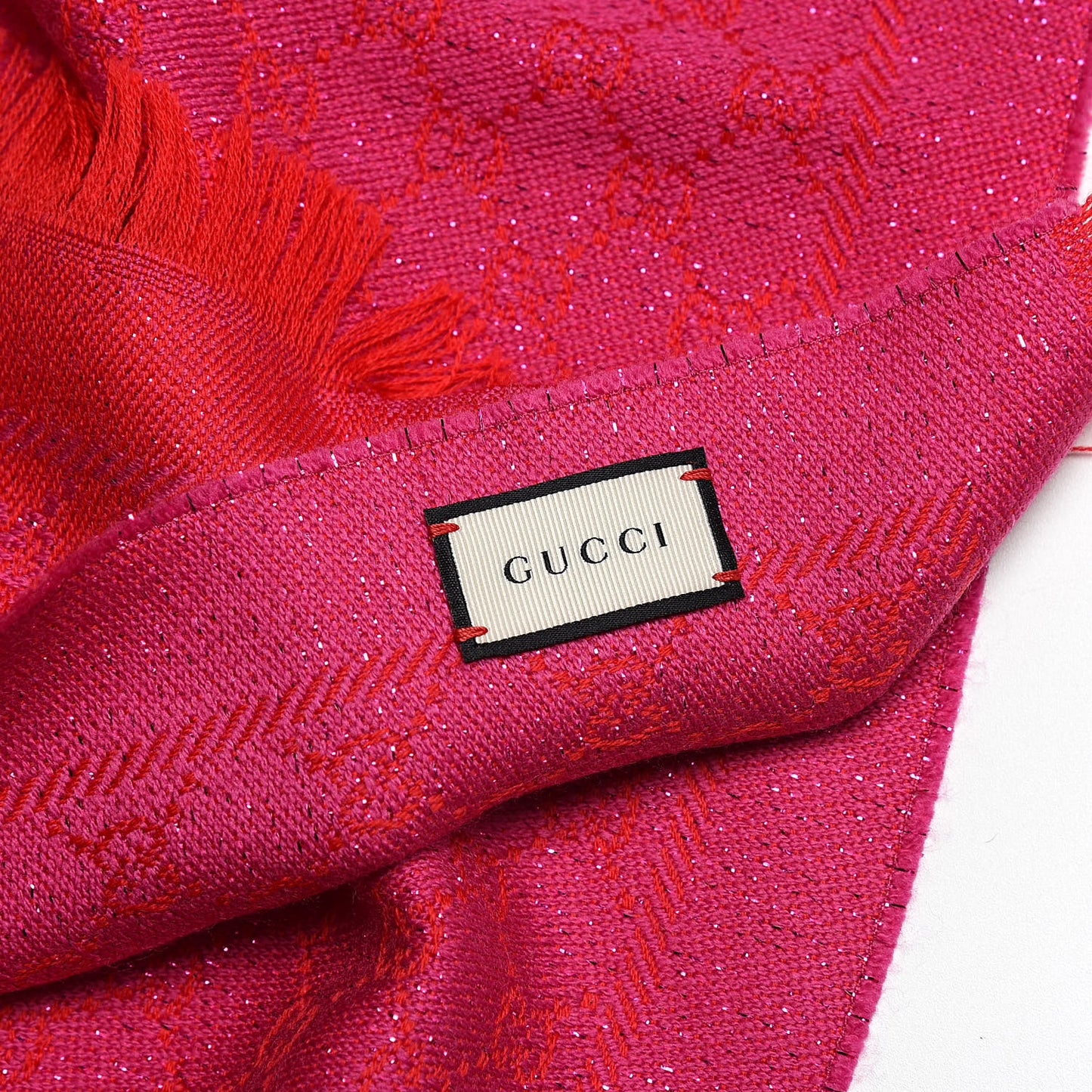 Wool Lame Jacquard GG Monogram Stenlux Scarf Red Pink