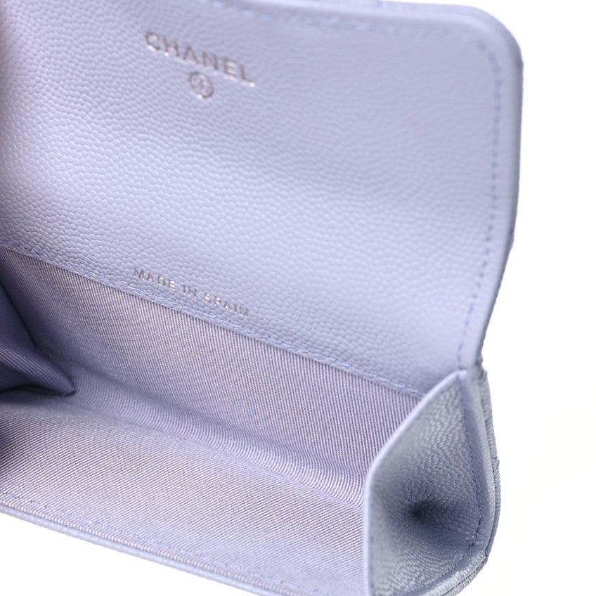 Caviar Quilted Flap Card Holder Wallet Light Purple