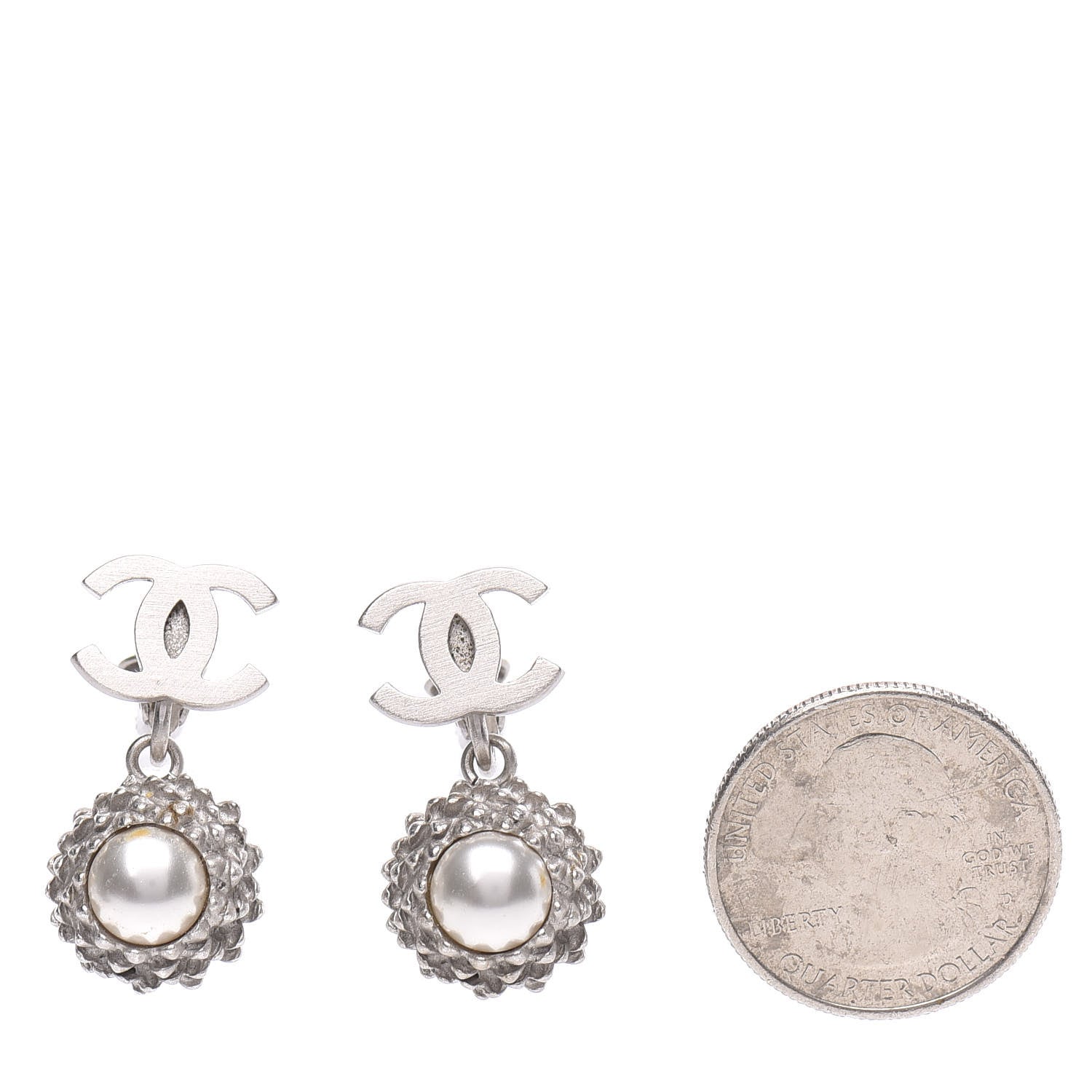 Chanel Pearl CC Drop Clip On Earrings Silver 2 of 4