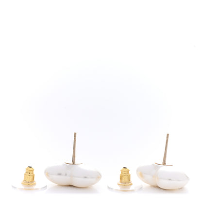 Chanel Pearl Crystal CC Heart Earrings Gold 3 of 4