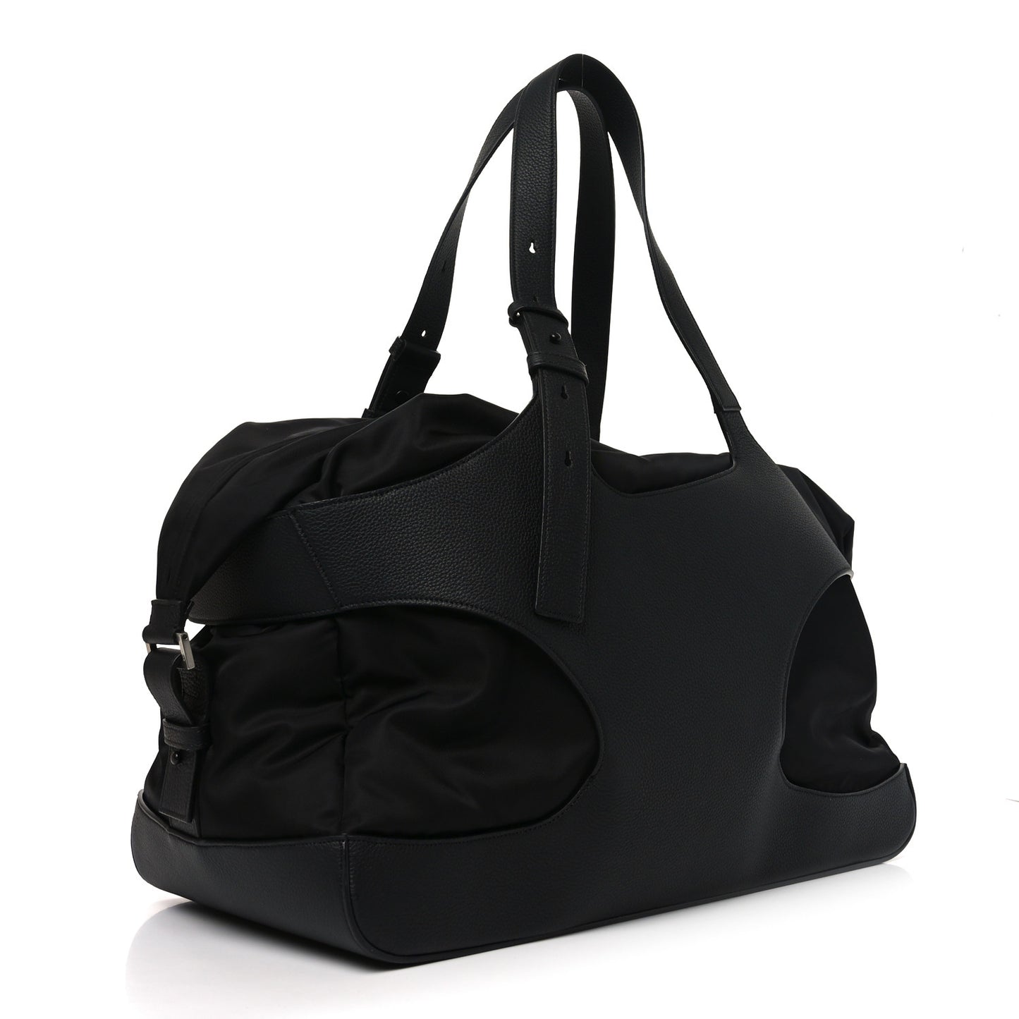 Nylon Calfskin Cut Out Duffle Bag Black