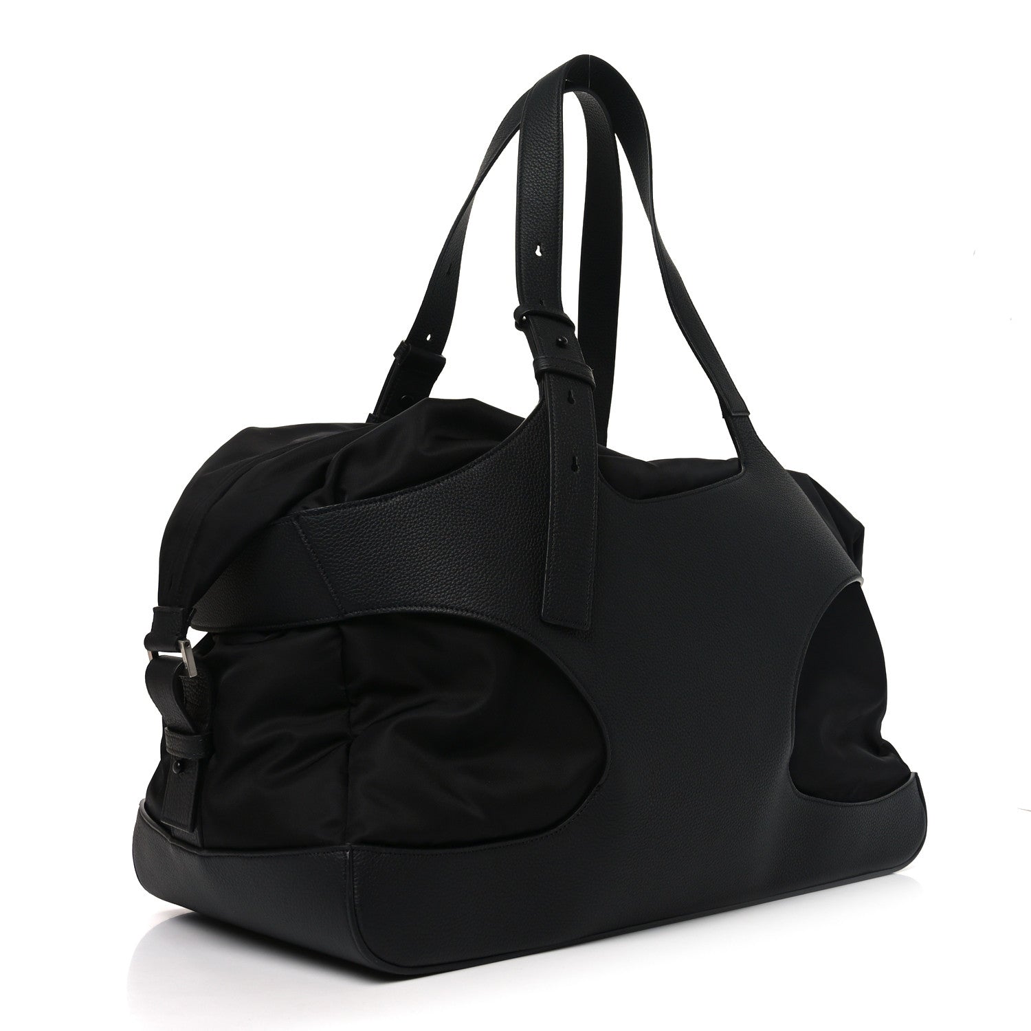 Salvatore Ferragamo Nylon Calfskin Cut Out Duffle Bag Black 2 of 9