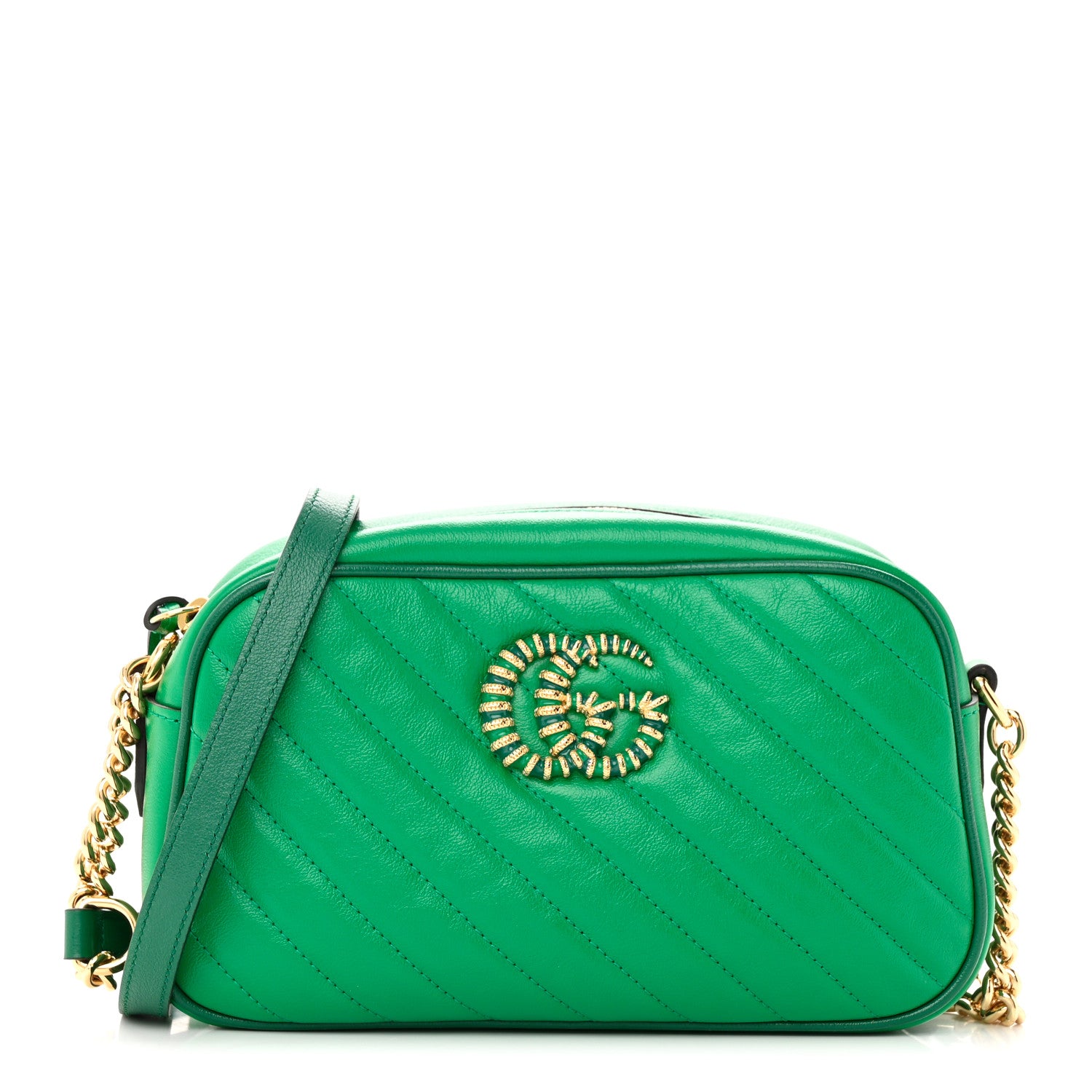 Gucci Azalea Calfskin Enamel Matelasse Diagonal Small Torchon GG Marmont Chain Shoulder Bag New Shamarock Emerald 1 of 12