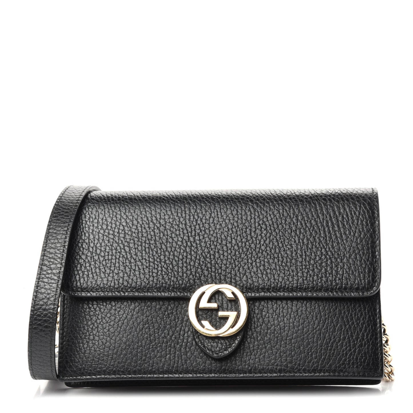 Dollar Calfskin Interlocking G Chain Wallet Black