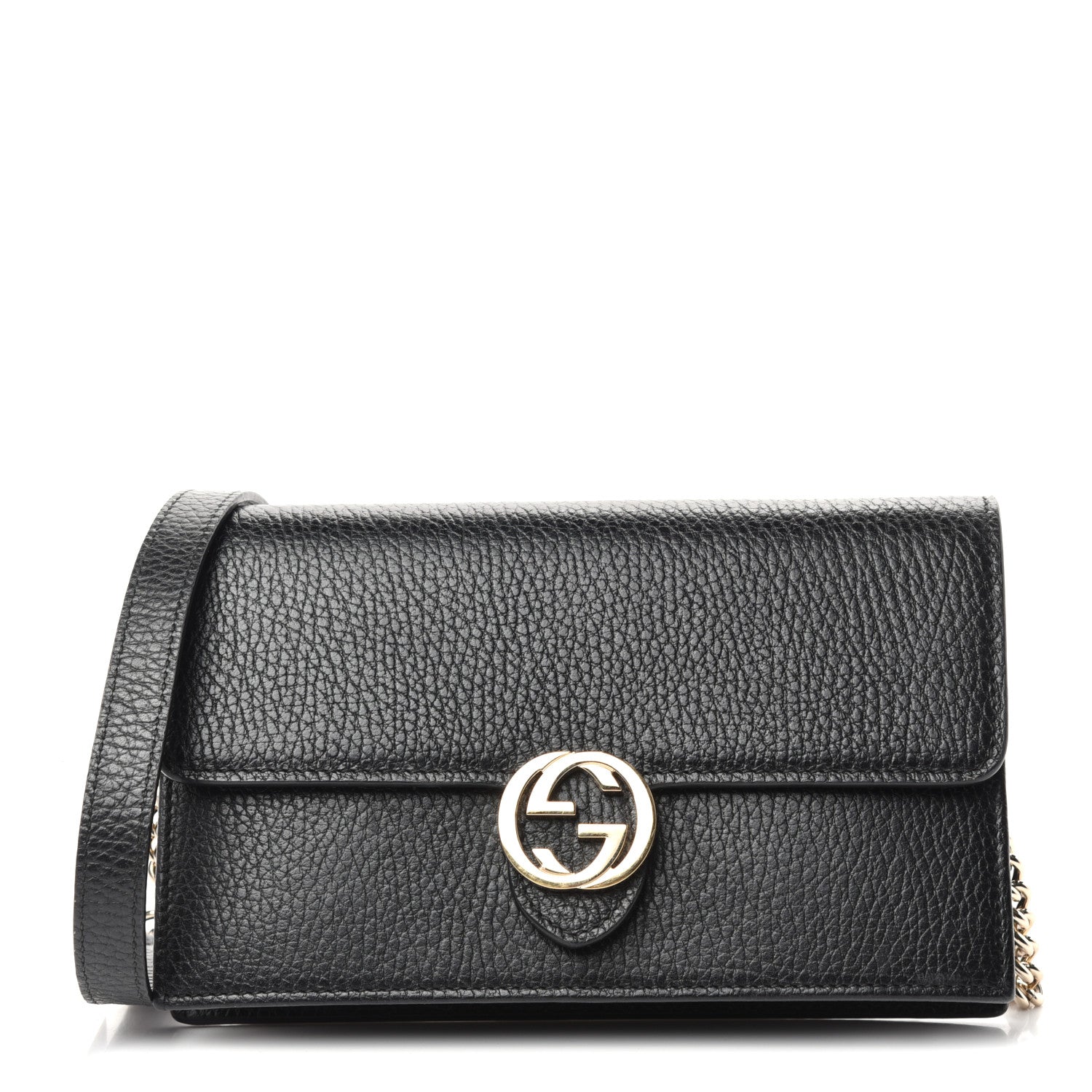 Gucci Dollar Calfskin Interlocking G Chain Wallet Black 1 of 9
