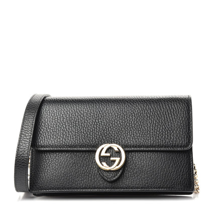 Gucci Dollar Calfskin Interlocking G Chain Wallet Black 1 of 9