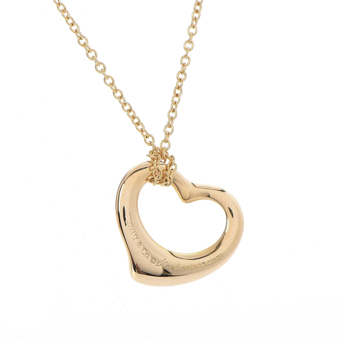 18K Yellow Gold Diamond 16mm Elsa Peretti Open Heart Pendant Necklace