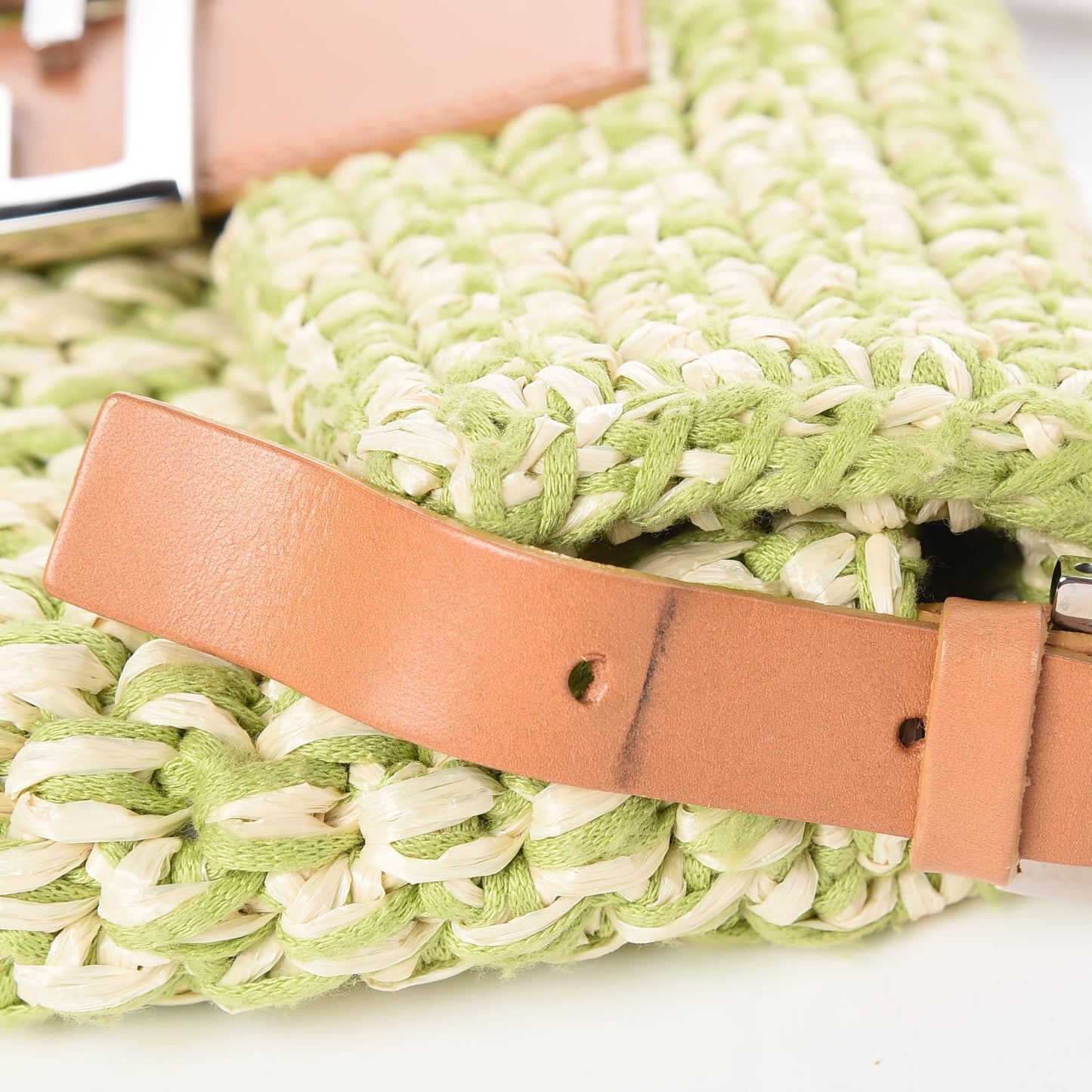 Woven Straw Baguette Green