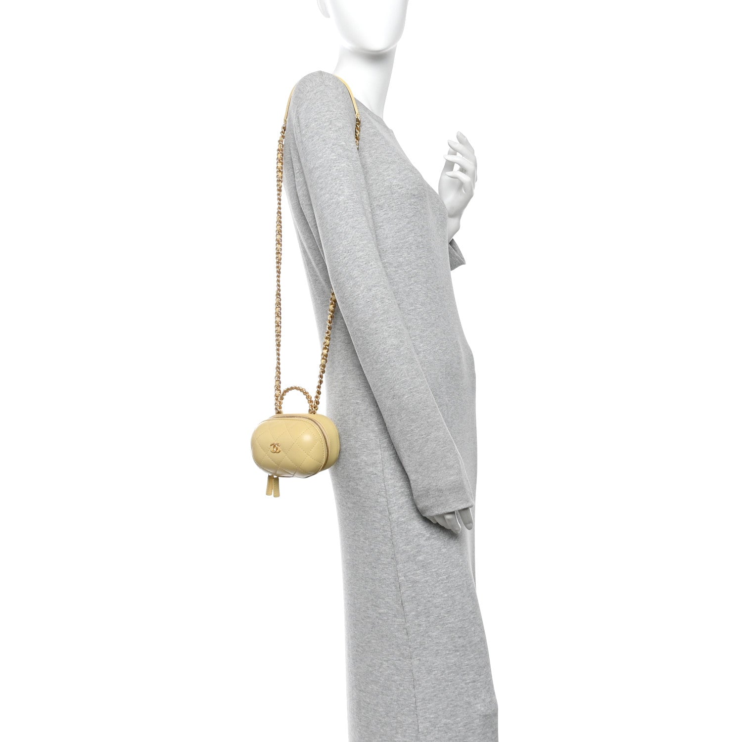 Chanel Lambskin Quilted CC Bubble Vanity Case With Chain Light Yellow 2 of 12