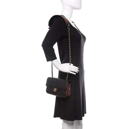 Chanel Calfskin Quilted Small Strap Into Flap Bag Black Brown 3 of 12